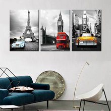 Quadro da arte da parede quadros hd 3 peças paris torre nova iorque carro paisagem fotos grande ben poster decoração casa 2024 - compre barato