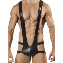 Mens Vinyl Wrestling Singlet Lingerie Bodysuit Pouch-Short Sexy Man Cut Out Teddy Underwear Body Suit Erotic Lingerie M-XXL 2024 - buy cheap