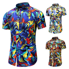 New Casual Floral Print Men Shirts Summer Slim Fit Short Sleeve Hawaiian Dress Shirt Male Brand Clothes Plus Size 2024 - buy cheap