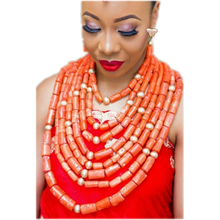 URORU Women Coral Beads Jewelry Set For African Nigerian Wedding Bridal Necklace Earrings Bracelet Set Genuine Coral Free Ship 2024 - buy cheap