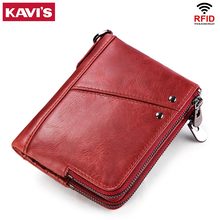 KAVIS Rfid-cartera de piel auténtica para mujer, monedero rojo pequeño, monedero pequeño, portatarjetas 2024 - compra barato