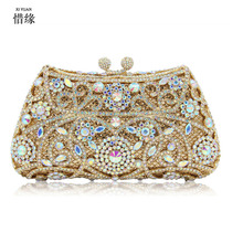 Xiyuan bolsa de mão luxuosa para casamento, bolsa de mão com corrente de diamantes dourada/prateada/amarela/champanhe para noite 2024 - compre barato