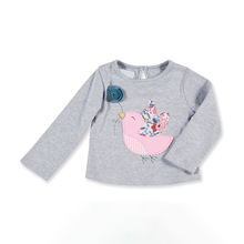 Little Maven New Autumn Spring Kids  Gray Bird Applique Floral Full- sleeved O-neck Cotton Girls Knitted Casual Tshirt Tops 2024 - buy cheap