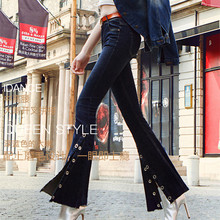 Free Shipping Slit Single Breasted Long Jeans Pants For Women Flare Trousers Plus Size 24-29 Denim Summer Stretch Skynni Jeans 2024 - buy cheap