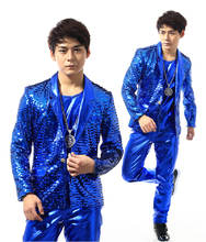 S-XXXL ajustadas coreanas personalizadas para hombre, ropa de actuación para escenario, traje azul 2024 - compra barato