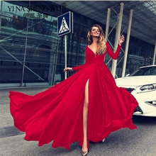 New Casual Loose Sexy Long-sleeved Split Dress Sexy Elegant Ladies Deep V Milk Silk Solid Color Dress Summer Sexy Beach Dress 2024 - buy cheap