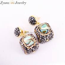 5Pairs ZYZ314-3918 Natural Abalone Shell Vintage Cube Square Dangle Earrings for Women Crystal Rhinestone Earrings Boho Jewelry 2024 - buy cheap