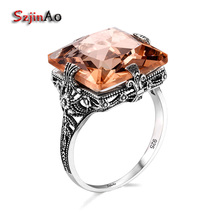 Szjinao-anillo de compromiso cuadrado de ámbar para mujer, 925 anillos de plata esterlina, Punk, Simple, venta al por mayor 2024 - compra barato