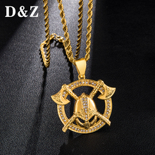 D&Z Hip Hop Style Rhinestone Double Axe Pendant with Twisted Rope Chain Necklace For Men Fashion Jewelry 2024 - buy cheap