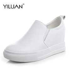 Yiluan 2019 autumn new leather women casual shoes increased white sneakers platform shoes wedges Slip-On foot Loafers 2024 - buy cheap