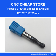 Fresas de extremo de carburo de tungsteno, cortador de fresado CNC de 10mm, NANO recubierto, 2 canales, HRC55 R5.0mm, longitud extra larga de 75mm, 1 ud. 2024 - compra barato