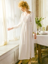 Весенне-осенняя белая/темно-синяя Ночная рубашка в винтажном стиле с длинными рукавами, элегантные женские длинные ночные рубашки принцессы, большие размеры, ночное платье 2024 - купить недорого