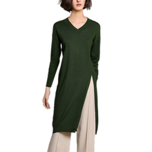 Women Midi Dress Cashmere Wool Knitted V-neck Long Sleeve Split Black Green Korean Sweater Dresses Female Vestidos Fashion 2019 2024 - buy cheap