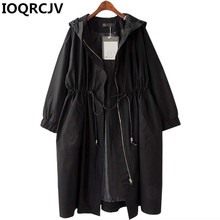 Gabardina larga con capucha para mujer, abrigo informal negro, talla grande 3XL, 4XL, R793, novedad de primavera y otoño de 2019 2024 - compra barato