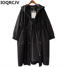 2019 Spring Autumn New Long Trench Coat Women Casual Hooded Windbreaker Female black Overcoat Outerwear Large size 3XL 4XL R793 2024 - buy cheap