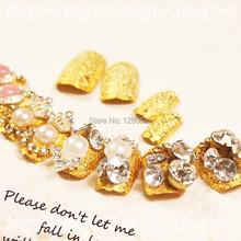 24pcs/set Elegant Women Artificial Gold Fake Nails Wedding Pearl Diamond Finger False Nail Tips Party Decoration 2024 - buy cheap