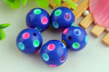 Vita Kwoi 50 pçs/lote 20mm real bule rainbow polka dot beads, acrílico redondo chunky gumball beads para chunky colares fazer!! 2024 - compre barato