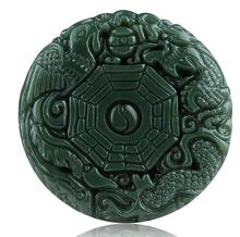 charming handmade carving Natural Green Hetian Jades Pendant 3D Carved Round BaGua With Dragon Phoenix Pendants Women Men's 2024 - buy cheap