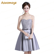 Aswomoye Elegant Short Women Evening Dress 2018 Stylish A-Line Sequins Party Dress Back Lace Up Sweetheart robe de soiree 2024 - buy cheap