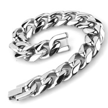 12/15/17/19mm Wide Fashion Jewelry Stainless Steel Silver Color Cuban Curb Chain Men's Boy's Bracelet Bangle 7"-11" 2024 - buy cheap