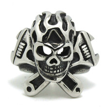 1pc Cool Fashion Punk Style Big Skull Wrench New Ring 316L Stainless Steel Hot Selling Ring 2024 - buy cheap