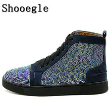 SHOOEGLE 2018 New Men Rhinestone Sneaker High-top Diamond Lace-up Ankle Boots Zapatillas Hombre Casual Shoes Man EU39-EU47 2024 - buy cheap