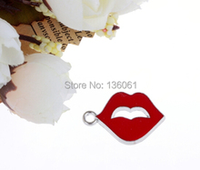 Vintage Silver Enamel  Pierced  Lips Red  Charms Pendants For Jewelry Making Findings Bracelets Handmade Accessories Gifts X401 2024 - buy cheap