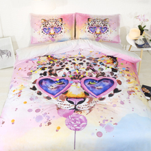 Watercolor style pastel pink leopard bedding queen size 4/6pcs gift for her women duvet cover sets single super king sheets 2024 - buy cheap