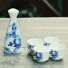 Набор для бара керамические синие и белые чернила в японском стиле саке, винный бокал, плоская фляжка, маленький набор для винного бара без ручки 2024 - купить недорого