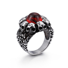 Cool Punk Rock Stainless Steel Skull Rings For Men Gothic Style Biker Jewelry With Red Yellow Stone Finger Rings Size 8-12 2024 - buy cheap