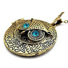 Для женщин Винтаж Синий Rhinestone глаз Сова медальон кулон длинной цепи Цепочки и ожерелья 2024 - купить недорого