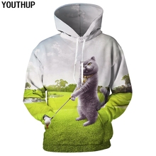 YOUTHUP 2020 Casual 3D Hoodies Men Animal Hooded Hoodies 3d Cat play Golf Print Funny Sweatshirts Men 3d Pullover Streetwear 5XL 2024 - buy cheap