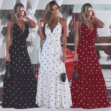 BKLD Women Summer Boho Maxi Long Beach Dress Holiday Party Dresses Vintage Polka Dot Halter Backless Sexy Deep V-neck Dress 2019 2024 - buy cheap