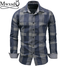 Mwxsd high quality Casual Mens Plaid Shirt Men long sleeve Striped Cotton Shirts Male big oxford shirt camisa masculina chemise 2024 - buy cheap