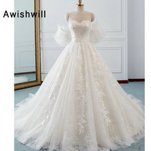 Vestido de Noiva Appliques Chapel Train Lace A-Line Wedding Dresses With Removable Sleeves Princess Bridal Gown Plus Size 2024 - buy cheap