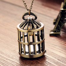 50pcs/lot DHL Free Shipping  Bronze Birdcage Quartz Pocket Watch Necklace Creative Personality Gift Watch 2024 - buy cheap