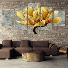 O envio gratuito de 5 peças/set pintura da lona pintura a óleo da flor da orquídea de ouro 3 peças de arte da parede decorativa No frame H094 2024 - compre barato