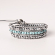 Women Boho Bracelet  Natural Stone 3X Leather Wrap Bracelet  Stone Beaded Bracelet 2024 - buy cheap