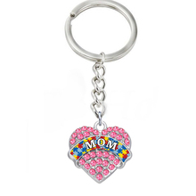 Hot pop rhinestone crystal inlaid heart-shaped metal AUTISM MOM pendant keychain for autistic puzzle charm jewelry key chain 2024 - buy cheap