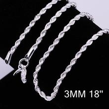 silver plated long chain necklace accessories unisex jewelry for women men C014-18 Water-Wave Twisted Singapore Chain 2024 - buy cheap