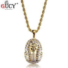 GUCY Hip Hop Pendants Necklaces All Iced Out Gold Color Plated Micro Pave CZ Stones Egyptian Pharaoh Pendant Necklace For Men 2024 - buy cheap