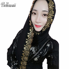 Bohowaii cachecol islâmico hijab, cachecol longo de chiffon de cor sólida turbante feminino, lenço com envoltório para adulto ramadã 2024 - compre barato