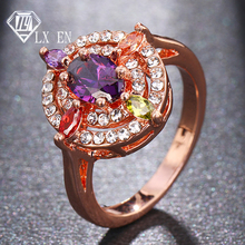 LXOEN-anillo de compromiso de oro rosa y cristal para mujer, joya de circonita cúbica de oro único, bisutería de nueva marca, joyería para mujer 2024 - compra barato