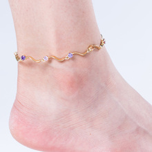 Gold  Anklet For Women Fashion Crystal Rhinestone Ankle Female Summer Beach Ruched Leg Chain Sandals Beads Foot Jewelry 2024 - buy cheap