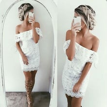 Spring Summer Dress Elegant Lace Dress Off the Shoulder Hollow Out Sexy Dresses Women Vestidos 2024 - buy cheap