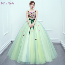 He's Bride New Handmade Flowers Prom Dress Lace Collar Sexy Sleeveless Appliques Floor-length Party Ball Gown Robe De Soiree 2024 - buy cheap