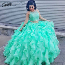 Two piece Turquoise Quinceanera Dresses Prom Beaded Crystal Organza Ball Gowns Sweet 16 Gowns Formal Dress for 15 year ballkleid 2024 - buy cheap