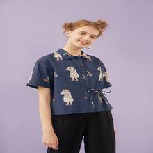 2019 Summer Original Fashion Women Chiffon Blouse Girls Printed Ladies Shirt Tops Lace Up Pocket Short Sleeve Loose Top Kimono 2024 - buy cheap