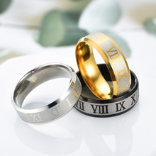 Anel masculino de aço titânio 2019, novo anel requintado de aço inoxidável, anel de casal preto, numeral romano, anel masculino/feminino 2024 - compre barato
