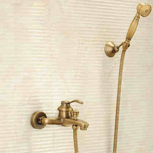 Antique Brushed Brass Bath Faucets Wall Mounted Bathroom Basin Mixer Tap Crane With Hand Shower Head Bath & Shower Faucet 2024 - buy cheap